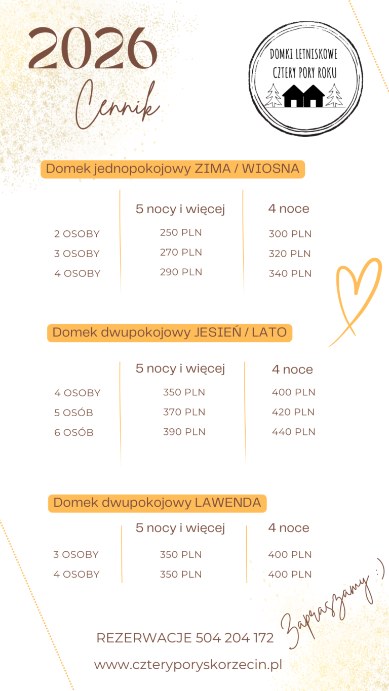 Domki dla rodzin Skorzęcin cennik 2026